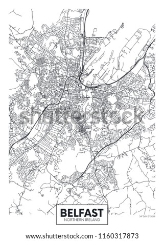 Vector poster detailed city map Belfast