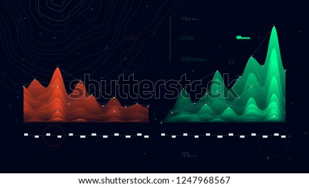 Complex futuristic infographics data thread visualization profit and loss schedule, vector illustration