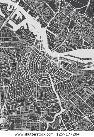 Amsterdam city plan, detailed vector map detailed plan of the city, rivers and streets