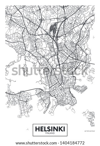 City map Helsinki, travel vector poster design