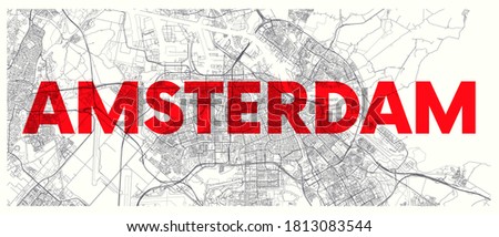 City map Amsterdam, detailed road plan widescreen vector poster
