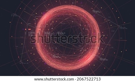 Futuristic red sphere consisting of connection networks, neural communication bundle of big data cyber space, tech business analytical vector background