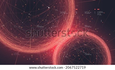 Futuristic сonnected dots and lines polygons plexus, technology for processing information flow, interweaving of two spheres of digital clouds of databases, abstract vector background