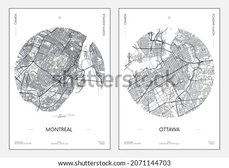 Travel poster, urban street plan city map Montreal and Ottawa, vector illustration