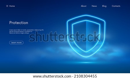Information data and network protection, cyber system security digital shield, futuristic technology with blue neon glow in the smoke, vector business background