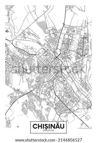 City map Chisinau, travel vector poster design