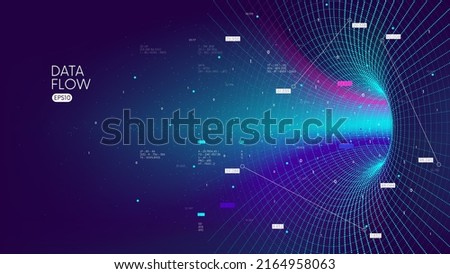 High-speed big data flow tunnel, Database funnel information processing, innovative analytics and statistics of encoded data, cyberspace structural black hole tech vector background Stock foto © 