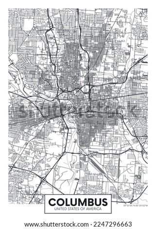 City map Columbus, urban planning travel vector poster design