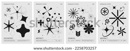 Retro futuristic vector set Posters with silhouette minimalistic basic figures, extraordinary graphic assets of geometrical shapes swiss style, Modern minimal monochrome print brutalist