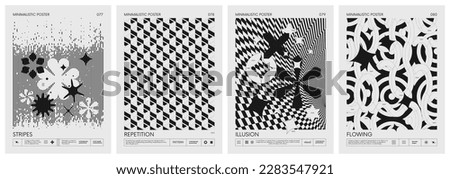 Abstract modern geometric vector Minimalistic Posters with simple shapes in black and white and silhouette of basic geometric figures, composition graphic design, set 20