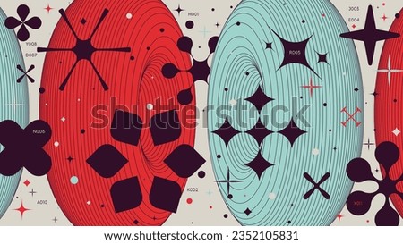 Abstract geometric background with 3d torus wireframes form graphic of geometrical shapes modern design, vector color Full HD futuristic composition in Y2k trendy style artwork