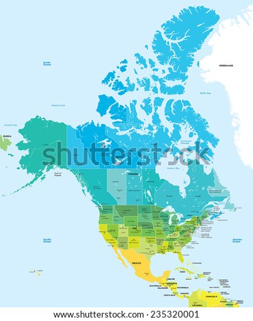 Color map of the USA and Canada