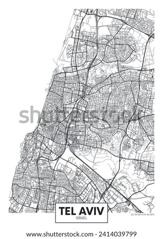 City map Tel Aviv, urban planning travel vector poster design