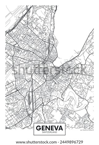 City map Geneva, detailed urban planning travel vector poster design