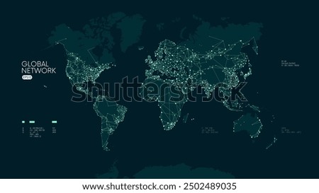 Global social network connection, Futuristic abstract of world Communication map internet and technology, Vector tech plexus geometric background, Glowing lines logistic with flickering particles