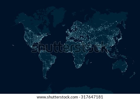 Communications network map of the world