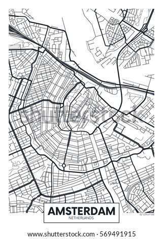 Vector poster map city Amsterdam