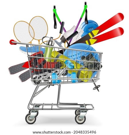 Vector Shopping Cart with Sport Goods isolated on white background