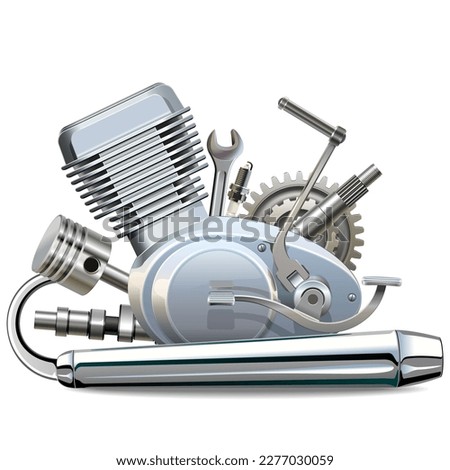 Vector Motorcycle Motor Parts Concept isolated on white background