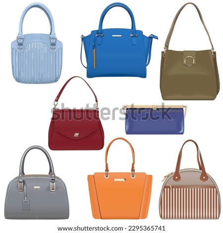 Vector Fashion Female Handbags Set 3 isolated on white background