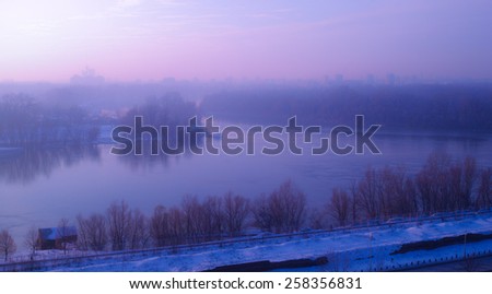 Magical winter light over the Danube, in Belgrade, Serbia.