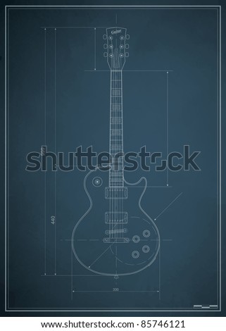 blueprint electric guitar with the dimensions on paper