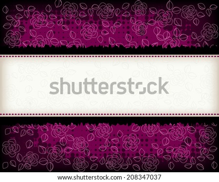 Elegant purple rose and grunge halftone dot background with empty frame to add text