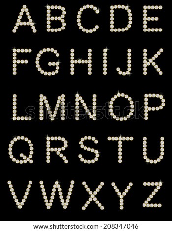 Shiny gold and crystal alphabet set isolated on black