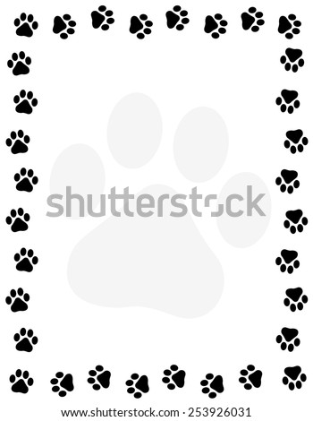Dog paw print border / frame on white background