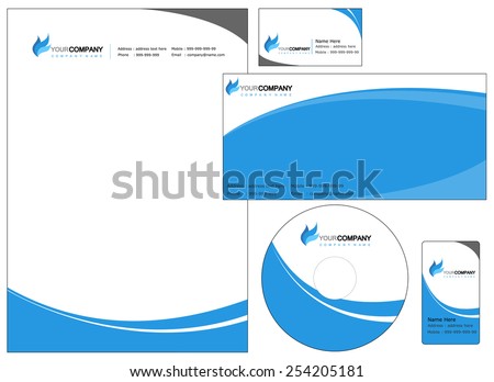 Set of corporate identity items, easy to customize letterhead envelope CD, DVD cover and business cards