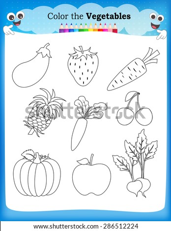 Kids Worksheet With Fruits And Vegetables Stock Vector 286512224 ...