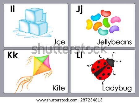 Alphabet With Colorful Pictures Printable Flash Card Collection Stock ...