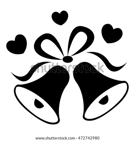 Illustration of a elegant black color wedding bells with hearts isolated n white background