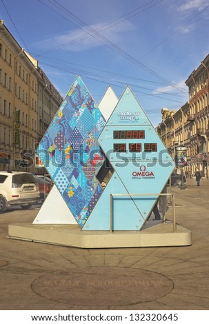 ST. PETERSBURG -Â?Â? MARCH 16: Special clock built in St. Petersburg, which count time till the opening of Olympic Games in Sochi in 2014 in March 16, 2013