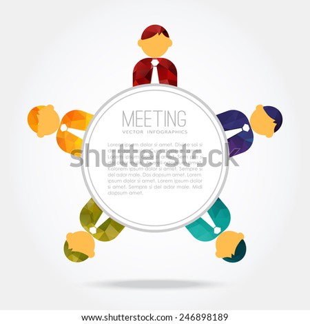 Business meeting, group of people around the table, teamwork concept,  polygonal design, vector illustration background