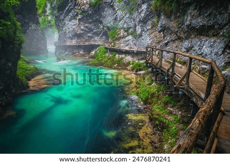 Image, Stock Photo Vintgar Gorge wooden path and beautiful Radovna river