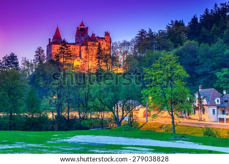 The famous Bran castle with stunning lights in the evening,Transylvania,Romania