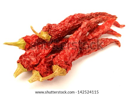 Dried red chillies isolated on white background.