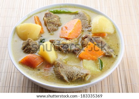 beef curry with vegetables, Asian style.