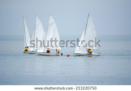 Saint Joseph Michigan, Circa June, 2014.  children  in sail boats on lake Michigan, learn about this sport as they participate in the st Joseph junior foundation sailing camp
