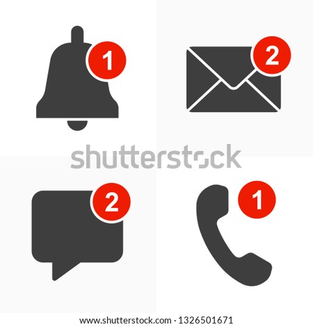Notification icons set. Alert about a missed call, message or event. Vector illustration.  