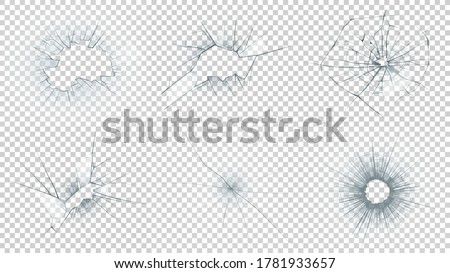 Broken glass. Set of vector illustrations with transparent background. Cracked surface contour for shattering effect. Broken objects and holes. Cracked and destroyed backgrounds for texture mapping. Photo stock © 