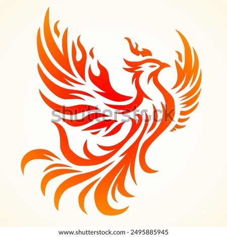 Phoenix. Vector illustration of fire bird in tattoo style. Logo for a sports team or fashionable clothes. Mythical symbol of freedom, rebirth and rising. Phoenix emblem in flames.