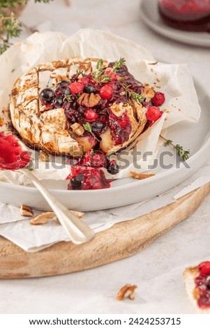 Similar – Image, Stock Photo Baked camembert served on wooden table