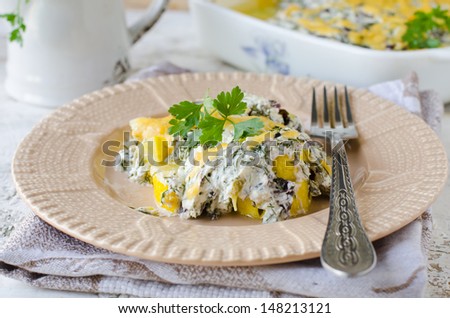 Zucchini casserole and cottage cheese