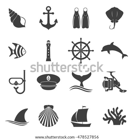 Holidays at sea icons set.