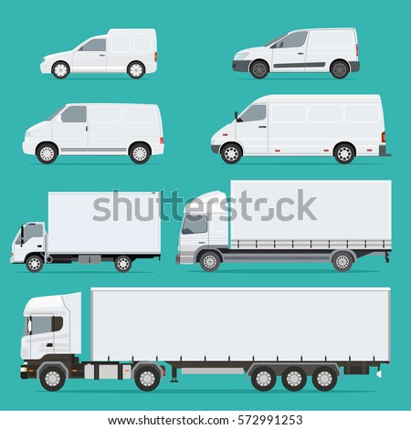 Vector illustration set of Vehicles. Cargo Truck and Van.