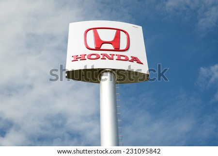 CHAIYAPHUM THAILAND - NOVEMBER 14, 2014: HONDA car manufacturer logo. HONDA is a Japanese multinational car and motorbike manufacturer founded in 1946