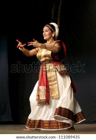 HYDERABAD,AP,INDIA-JUNE 16:Dr Mrunanda performs Sattriya Dance ,assamese classical indian dance form of 15th century, in thyagaraya gana sabha,a ICCR event on June 16,2012 in Hyderabad,Ap,India.