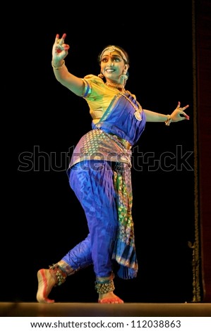 HYDERABAD,AP,INDIA-SEPTEMBER 04:Vaishnavi Sainath performs Bharatanatyam dance navarasas, presentation of nine emotions of human at ravindra bharathi on September 04,2012 in Hyderabad,Ap,India.